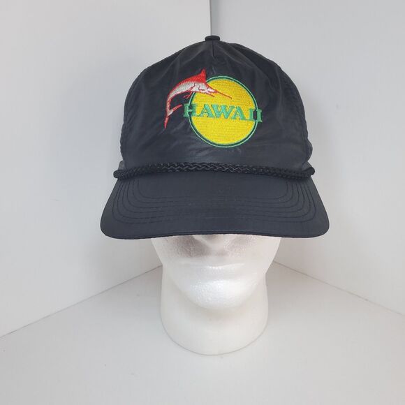 Vintage Black Hawaii Marlin Fish Hat Cap Embroidered Outdoor Snapback Sportsman - Picture 1 of 8